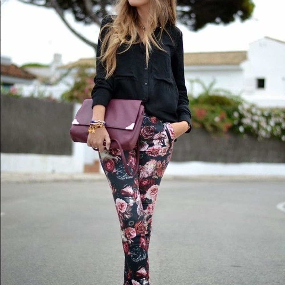 Cynthia Rowley Women’s Half Elastic Waist Floral Print Ankle Pants Size Large